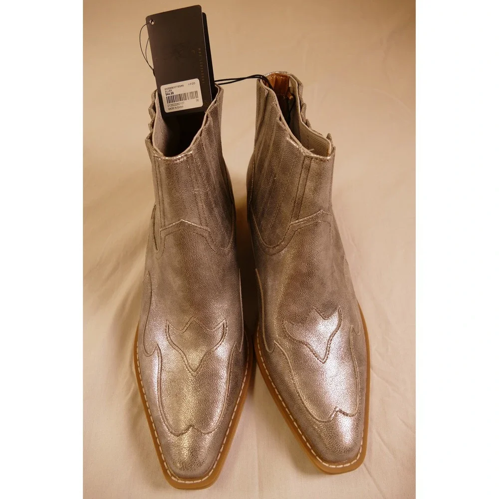 Forever 21 Silver Metallic Western Ankle Boots,Cowboy Booties, Size 8 minimalist